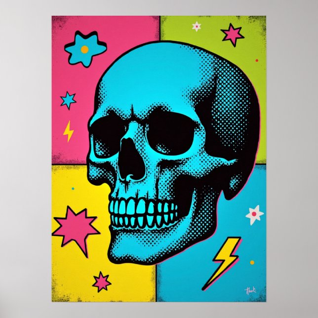 Popup Art Skull med Neon-rasterpunkter Poster (Framsidan)