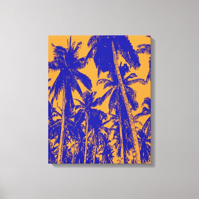 Popup-Art Stil Handflatan Träd i Blå och Orange Canvastryck (Framsida)