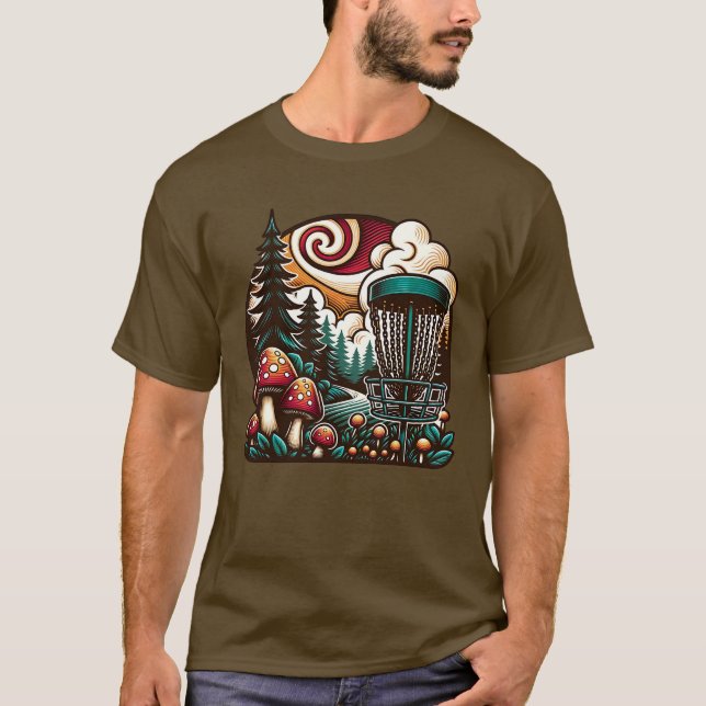 Popup Art-svampar och Disk Golf Course Ai Art T Shirt (Framsida)