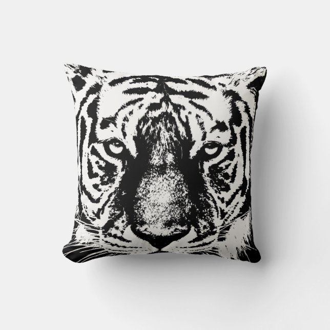 Popup Art Tiger Head Modern Template Black White Kudde (Framsida)