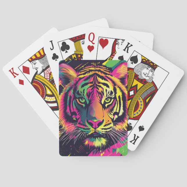 Popup Art Tiger Illustration med Neon Färg Casinokort (Baksidan)