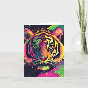 Popup Art Tiger Illustration med Neon Färg Helgkort