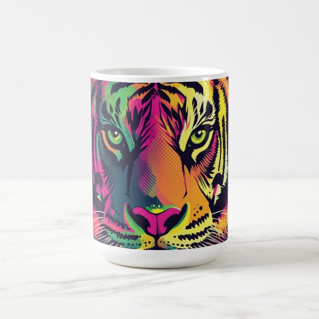Popup Art Tiger Illustration med Neon Färg Kaffemugg (Center)