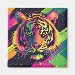 Popup Art Tiger Illustration med Neon Färg Magnet