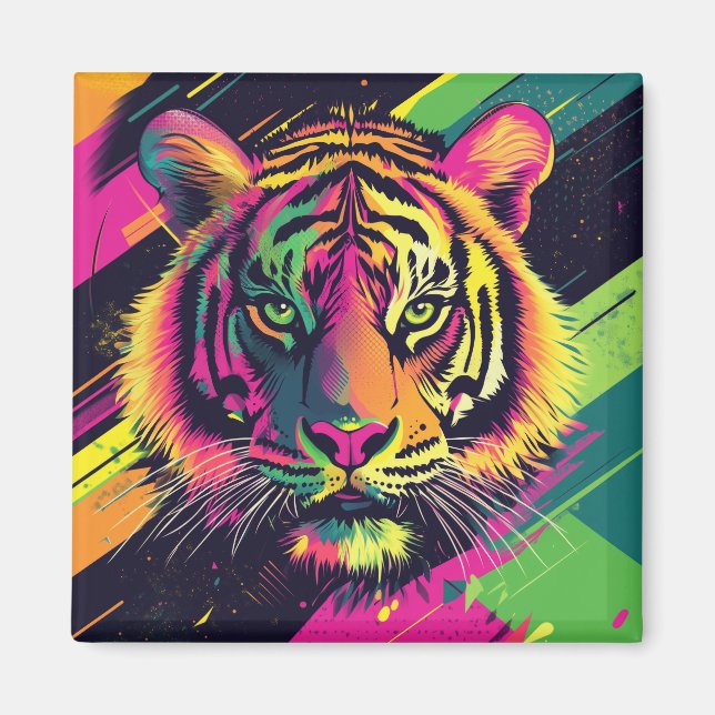 Popup Art Tiger Illustration med Neon Färg Magnet (Framsidan)