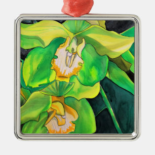 popup-bilden grönt Orchid-vattenfärg Julgransprydnad Metall
