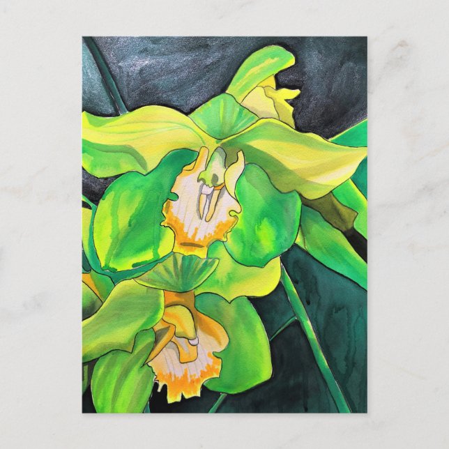 popup-bilden grönt Orchid-vattenfärg Vykort (Framsida)