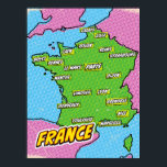 Popup-bilder Illustrated Frankrike karta Poster<br><div class="desc">Pop Art Illustrerade Frankrike European karta i en vacker vintage som bärs av stil.</div>