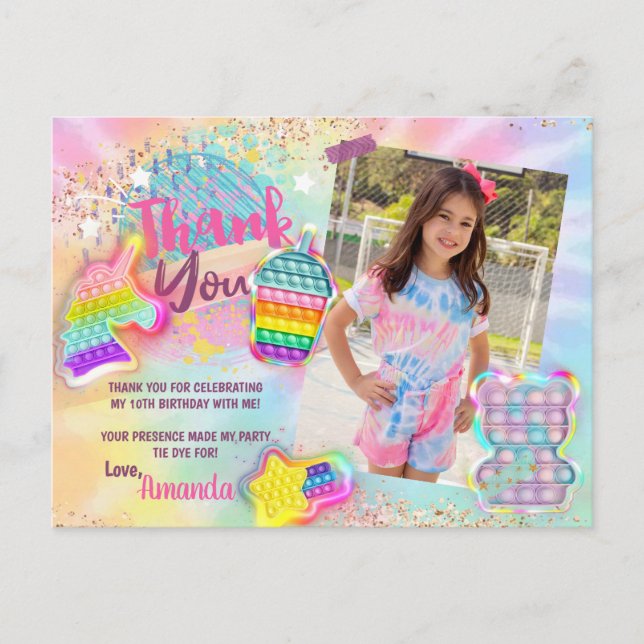 popup-fil Tie Dye Rainbow Photo Tackto you Card Vykort (Framsida)