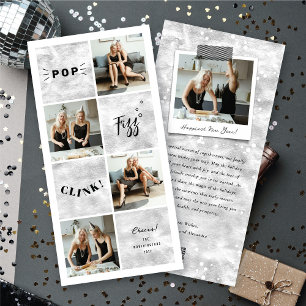 Popup Fizz Clink nyårsblock 4 Photo Collage Julkort
