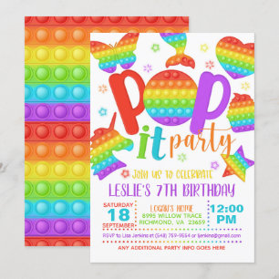 Popup it Party födelsedag - regnbåge Inbjudningar