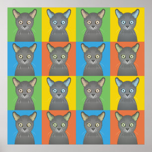 Popup-konst för ryska Blue Cat Tecknad Poster