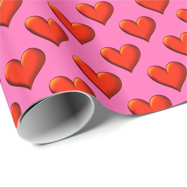 Popup-konst: Red 3D Metallic look Shaded Hearts Re Presentpapper (Rullad Hörn)
