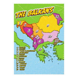 Popup-konst som illustreras på Balkan karta Fototryck