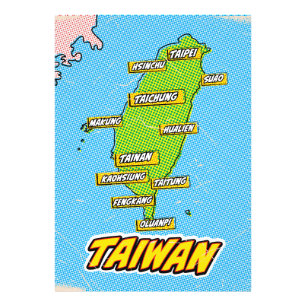 Popup-konst som illustrerats av Taiwan karta Fototryck