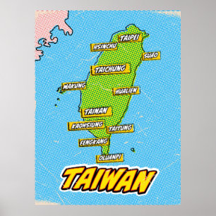 Popup-konst som illustrerats av Taiwan karta Poster