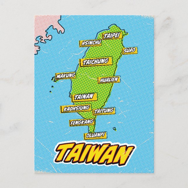 Popup-konst som illustrerats av Taiwan karta Vykort (Framsida)