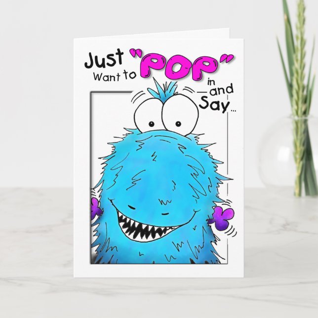 Popup med Blue Fuzzy Monster Birthday Card Kort (Framsida)