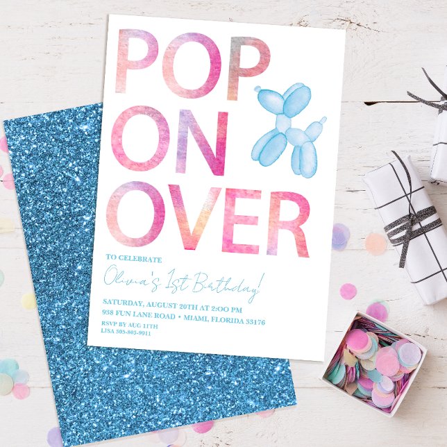Popup on over Balloon Animal Birthday Inbjudan (pop on over balloon birthday themed birthday party)