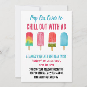 Popup on over Chicle Popsicle Barns födelsedag Par Inbjudningar