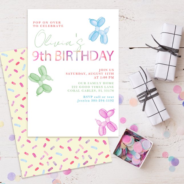 Popup över 9:e födelsedag Inbjudan (pastel modern typography ninth birthday invitations)