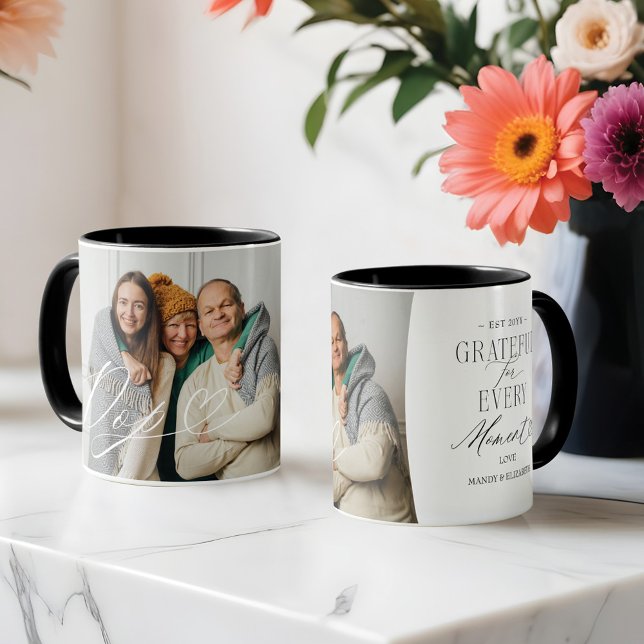 Popup-skript - hjärta tacksamt för varje ögonblick mugg (Pop Script Heart Grateful for Every Moment Photo Mug)