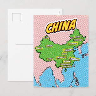 Popup-teckning Illustrated China karta Helg Vykort