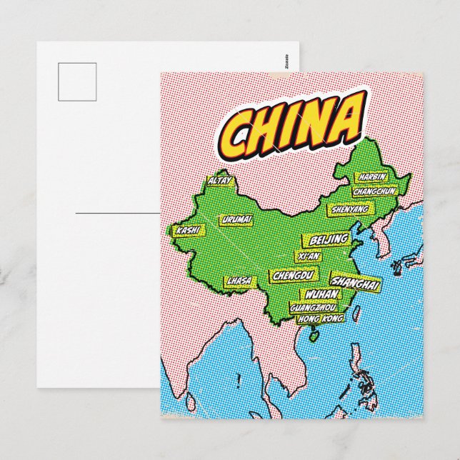Popup-teckning Illustrated China karta Helg Vykort (Fram/baksida)