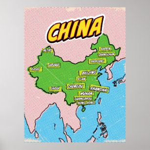 Popup-teckning Illustrated China karta Poster