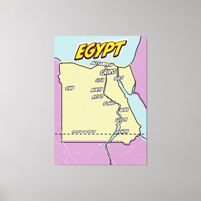 Popup-teckning Illustrated Egypten karta Canvastryck (Framsida)