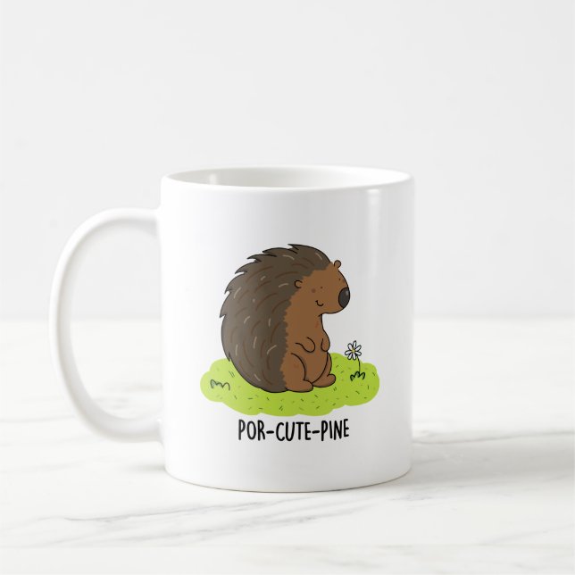 Por-Cute-Gräs Funny Porcupine Pun Kaffemugg (Vänster)