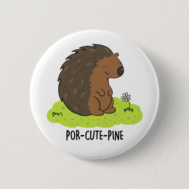 Por-Cute-Gräs Funny Porcupine Pun Knapp (Framsida)