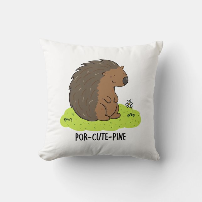 Por-Cute-Gräs Funny Porcupine Pun Kudde (Framsida)