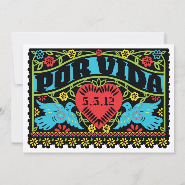 Por Vida Love birds Papel Picado-inbjudan Inbjudningar (Baksida)