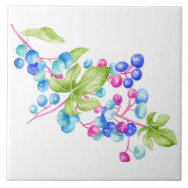 Porcelain Berries på en keramisk platta (1) Kakelplatta