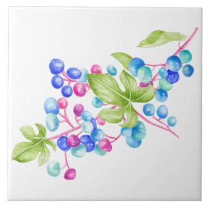 Porcelain Berries på en keramisk platta (2) Kakelplatta