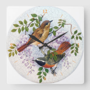 Porcelain Birds. Fyrkantig Klocka