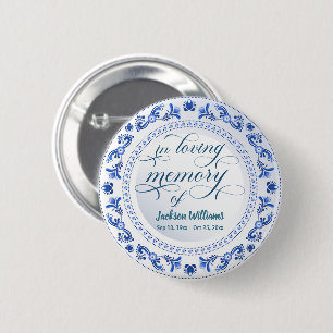 Porcelain Blue Blommigt Funeral Keepsaké Knapp