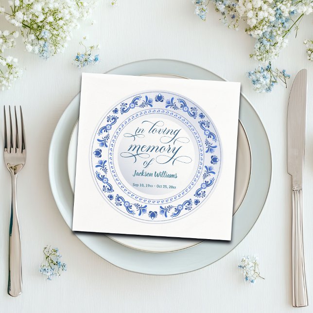 Porcelain Blue Blommigt Funeral Pappersservett (Skapare uppladdad)