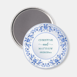 Porcelain Blue Blommigt Wedding Favor Magnet