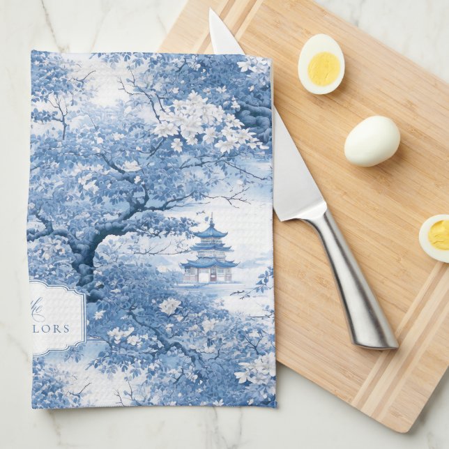 Porcelain Blue Chinoiserie Mönster ID1094 Kökshandduk (Vikt i Fjärdedel)