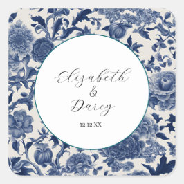 Porcelain Elegance: Blue Blommigt Bröllop Fyrkantigt Klistermärke