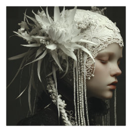 Porcelain Girl Floral Lace Headdress Portrait Fototryck