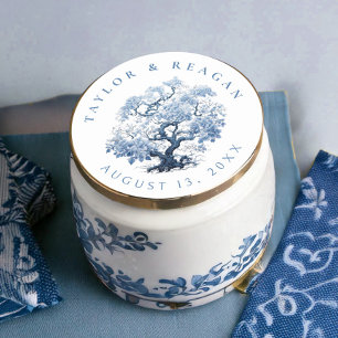 Porcelain-Inspired Chinoiserie Träd Motif ID1094 Runt Klistermärke