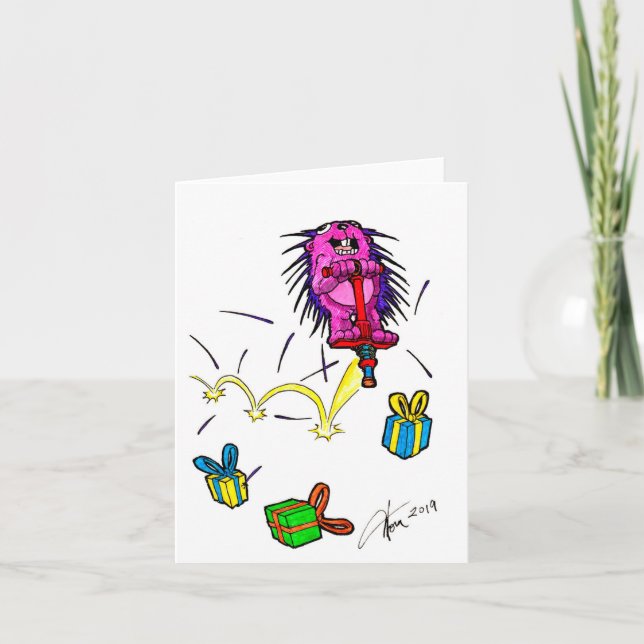 Porcupin på ett Pogo Stick-födelsedagskort Kort (Framsida)