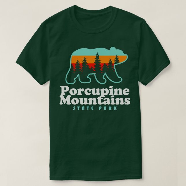 Porcupinbergen Michigan Camping Hiking Bear T Shirt (Design framsida)