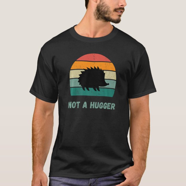 Porcupine Animal Pun Retro Sunset Jag är inte Kram T Shirt (Framsida)