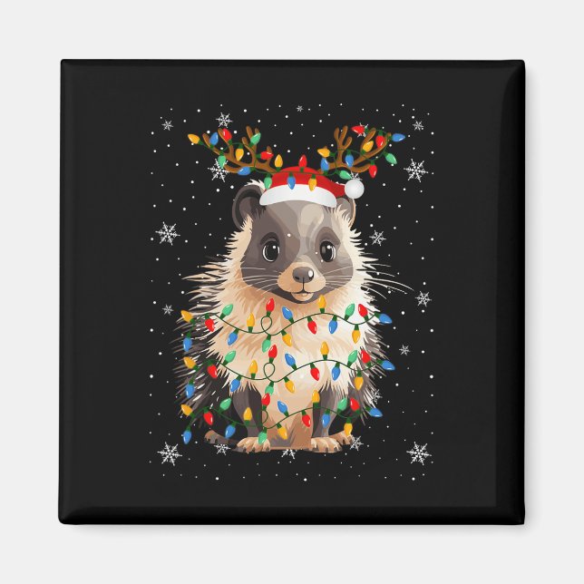 Porcupine Animal Santa Hat Ugly Julgran Lig Magnet (Framsidan)