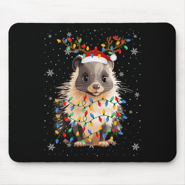 Porcupine Animal Santa Hat Ugly Julgran Lig Musmatta (Framsidan)