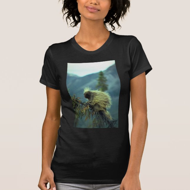 Porcupine i ett spruce träd, NWT, Kanada Tee Shirt (Framsida)